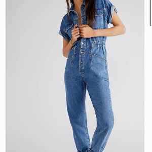 Free People We the Free Marci Jumpsuit Coverall Sapphire Blue SZ M Long Pants